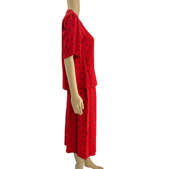 Carole Little (6) American VINTAGE 80's Red Floral 100% SILK Skirt Suit Set - Picture 3 of 8